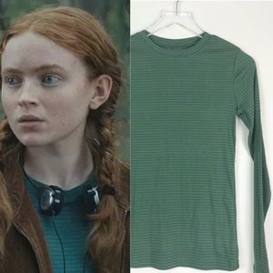 ASO Max Mayfield in Stranger Things S4 Green and Gray Striped Long Sleeved Top